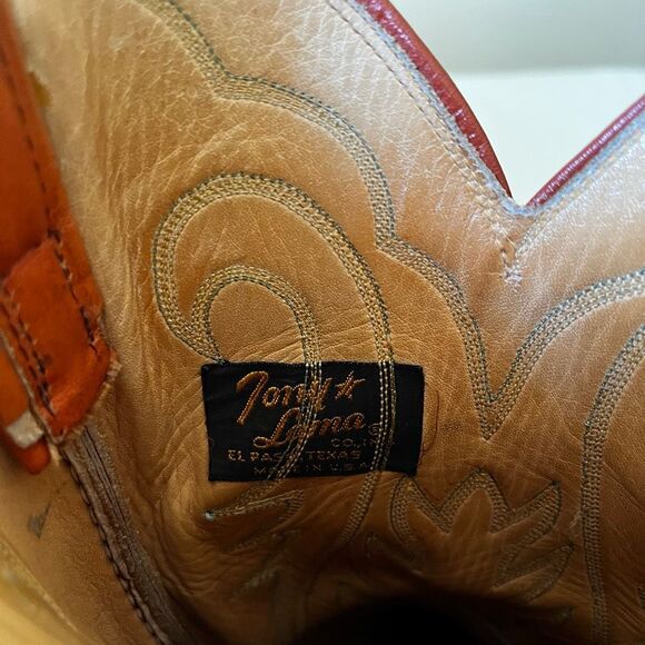 Vintage Tony Lama Men's 10.5D Western Cowboy Boots 6123 Orange Leather USA Made - Picture 8 of 13